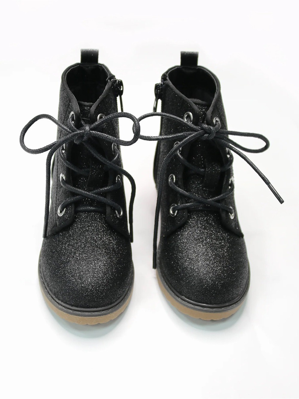 Bums & Roses Toddler Girls' Black Onyx Lace-Up Glitter Ankle Boots Size 6